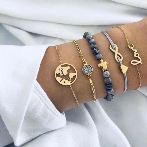 Jewelry - 18k Multi Layer Bracelets Cuff Bangle Grey Jewelry - 18k Multi Layer Bracelets Cuff Bangle Grey
